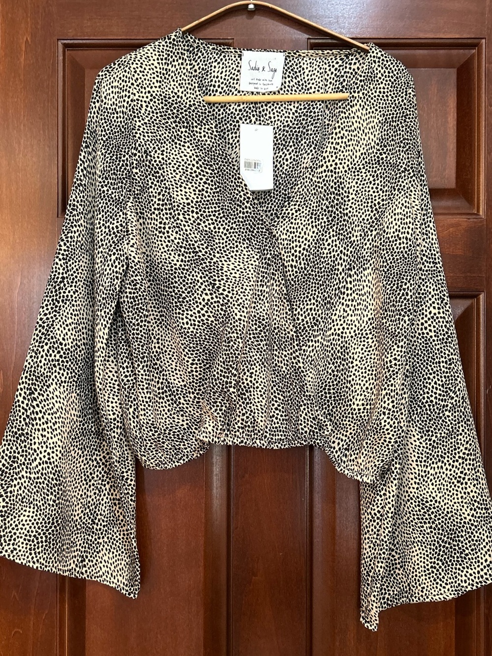 NWT Sadie & Sage Animal Print Bell Sleeve Wrap Blouse Size M